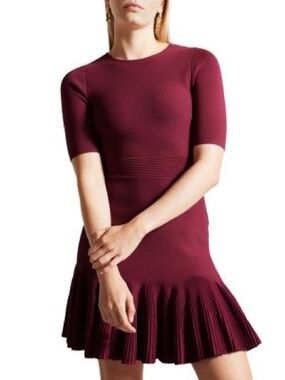 NWT Ted Baker josafee pleated mini dress knit bodycon pleated frilly skirt